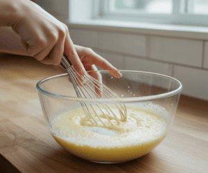 battre les oeufs, le sucre, le sel