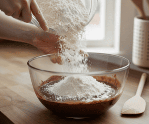 incorporer la farine dans le mélange chocolaté