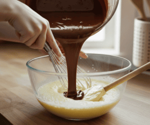 verser au mélange oeuf et sucre le chocolat et le beurre de marrakech