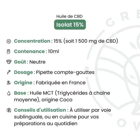 Huile de CBD 15%  Isolat Green Owl