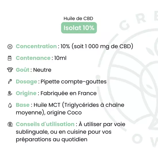 Huile de CBD 10% Isolat  Green Owl