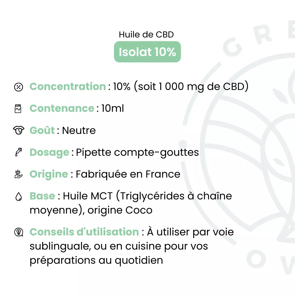 Huile de CBD 10% Isolat  Green Owl